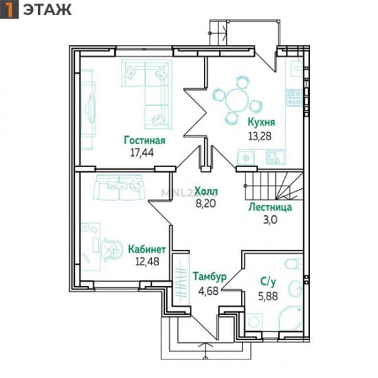 Планировка: Дуплекс 125 м² в Краснодаре в КП Греция, этаж 1