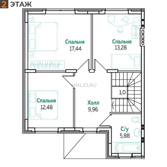 Планировка: Дуплекс 125 м² в Краснодаре в КП Греция, этаж 2