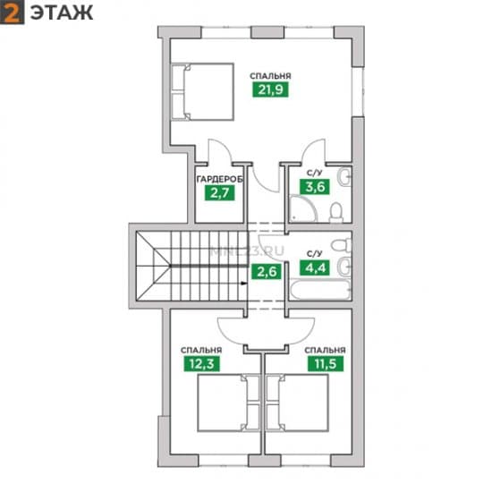 Планировка: Дуплекс 126 м² в Краснодаре в КП Знатный Двор, этаж 2