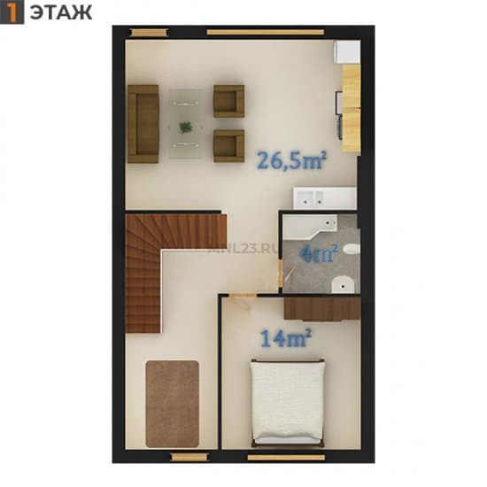 Планировка: Дуплекс 127 м² в Краснодаре в КП Зеленая Поляна, этаж 1