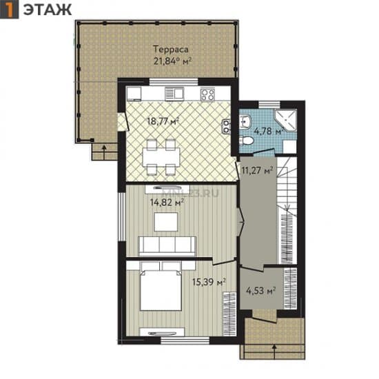 Планировка: Дуплекс 136.9 м² в Краснодаре в КП Близкий, этаж 1