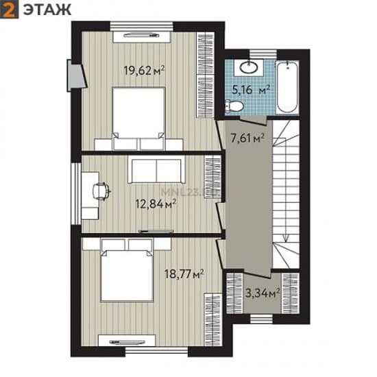 Планировка: Дуплекс 136.9 м² в Краснодаре в КП Близкий, этаж 2