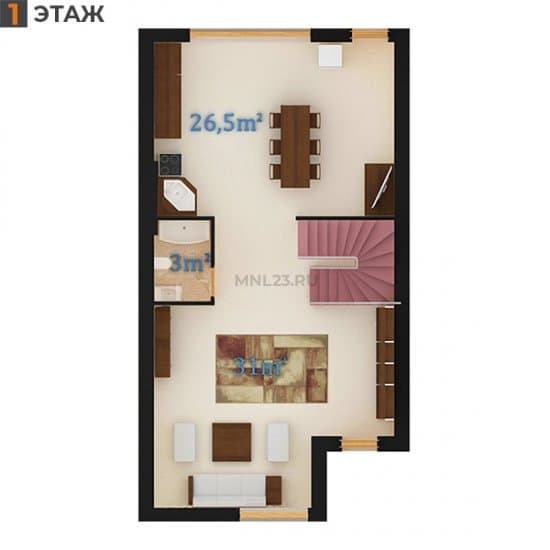 Планировка: Дуплекс 137 м² в Краснодаре в КП Зеленая Поляна, этаж 1