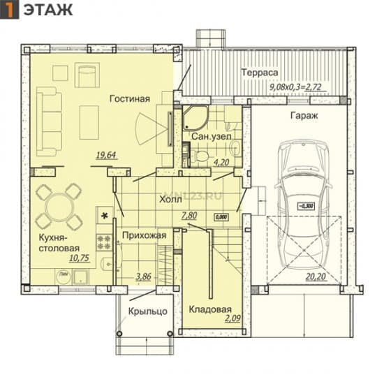 Планировка: Дуплекс 152.59 м² в Краснодаре в КП Немецкая Деревня, этаж 1