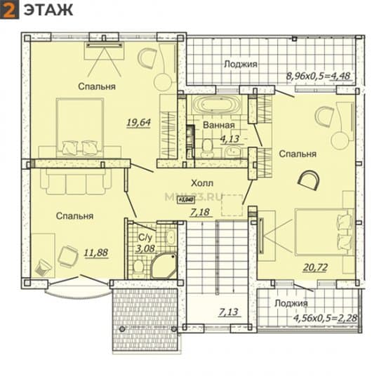 Планировка: Дуплекс 152.59 м² в Краснодаре в КП Немецкая Деревня, этаж 2