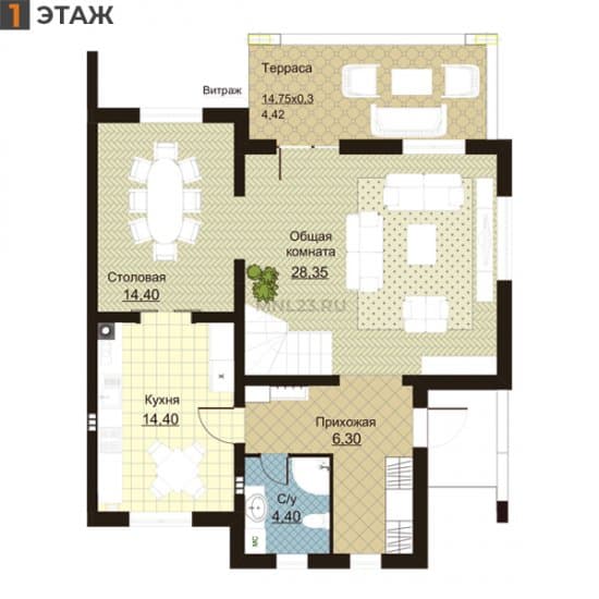 Планировка: Дуплекс 154.38 м² в Краснодаре в КП Немецкая Деревня, этаж 1