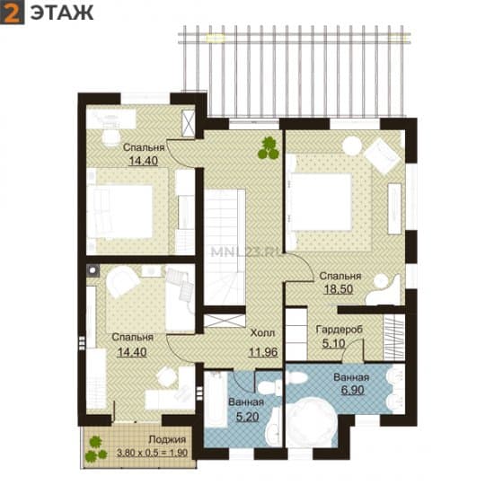 Планировка: Дуплекс 154.38 м² в Краснодаре в КП Немецкая Деревня, этаж 2