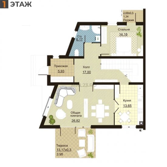 Планировка: Дуплекс 167.4 м² в Краснодаре в КП Немецкая Деревня, этаж 1