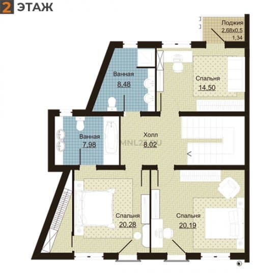 Планировка: Дуплекс 167.4 м² в Краснодаре в КП Немецкая Деревня, этаж 2