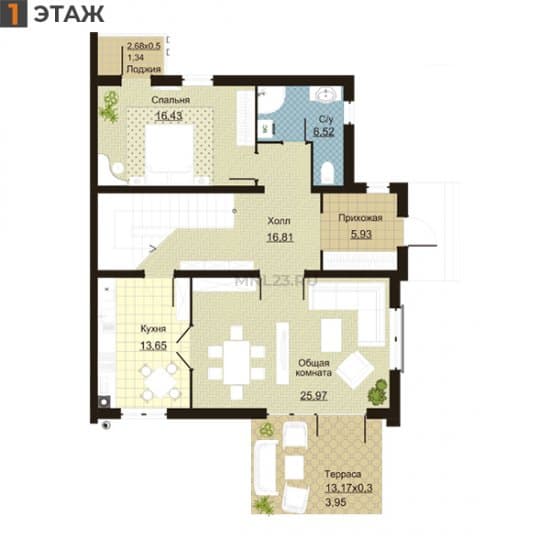 Планировка: Дуплекс 172 м² в Краснодаре в КП Немецкая Деревня, этаж 1