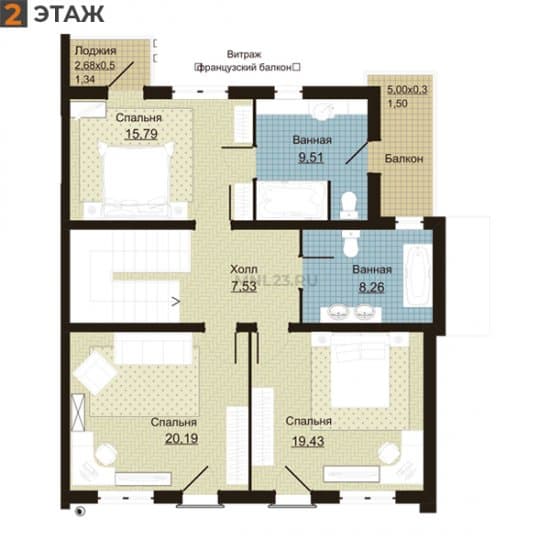 Планировка: Дуплекс 172 м² в Краснодаре в КП Немецкая Деревня, этаж 2