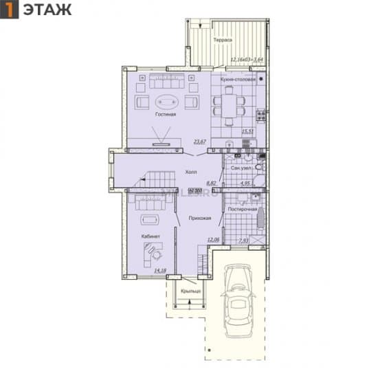 Планировка: Дуплекс 187 м² в Краснодаре в КП Немецкая Деревня, этаж 1