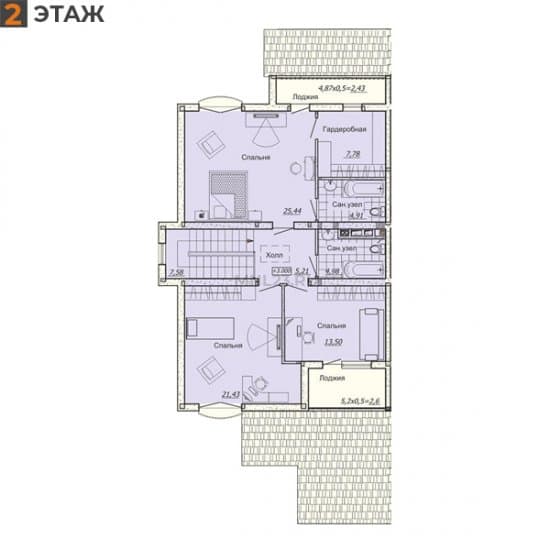 Планировка: Дуплекс 187 м² в Краснодаре в КП Немецкая Деревня, этаж 2