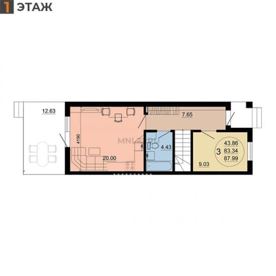 Планировка: Дуплекс 88 м² в Краснодаре в КП Малиновка, этаж 1