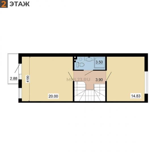 Планировка: Дуплекс 88 м² в Краснодаре в КП Малиновка, этаж 2