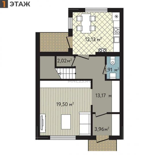 Планировка: Таунхаус 103.26 м² в Краснодаре в КП Близкий, этаж 1