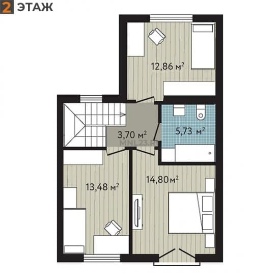Планировка: Таунхаус 103.26 м² в Краснодаре в КП Близкий, этаж 2