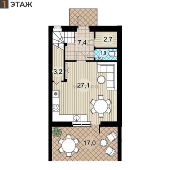 Планировка: Таунхаус 105 м² в Краснодаре в КП Николино Парк, этаж 1