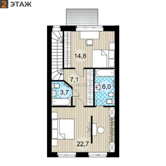 Планировка: Таунхаус 105 м² в Краснодаре в КП Николино Парк, этаж 2