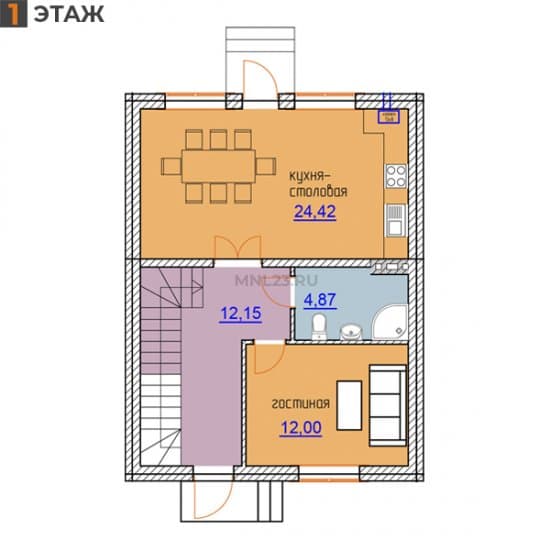 Планировка: Таунхаус 106.91 м² в Краснодаре в КП Радужный, этаж 1