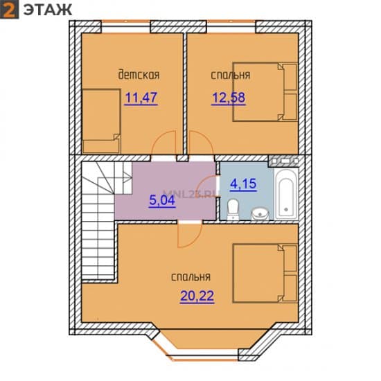 Планировка: Таунхаус 106.91 м² в Краснодаре в КП Радужный, этаж 2