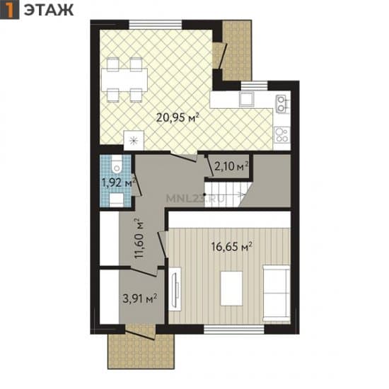 Планировка: Таунхаус 111.44 м² в Краснодаре в КП Близкий, этаж 1