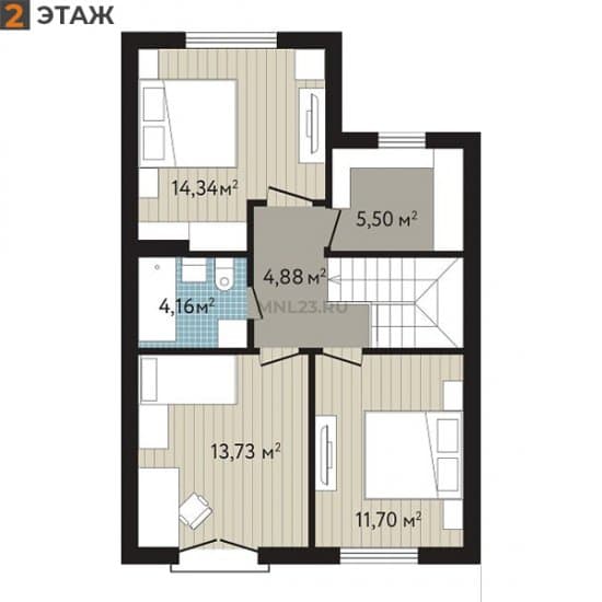 Планировка: Таунхаус 111.44 м² в Краснодаре в КП Близкий, этаж 2