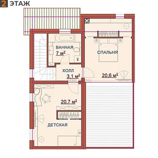 Планировка: Таунхаус 111.89 м² в Краснодаре в КП Португалия, этаж 2
