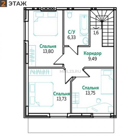 Планировка: Таунхаус 118 м² в Краснодаре в КП Греция, этаж 2