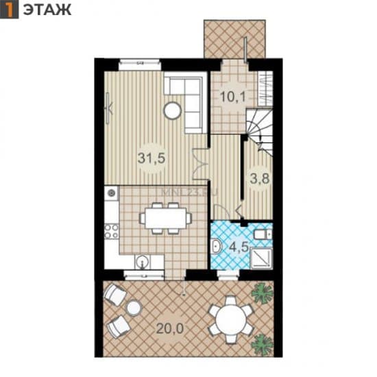Планировка: Таунхаус 124 м² в Краснодаре в КП Николино Парк, этаж 1
