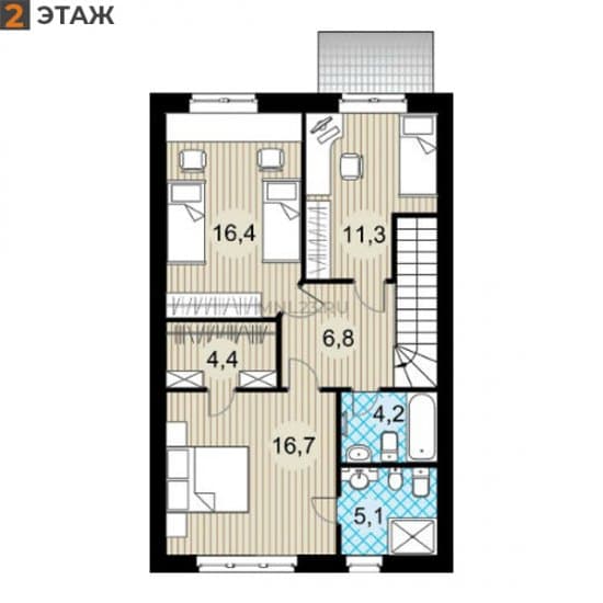Планировка: Таунхаус 124 м² в Краснодаре в КП Николино Парк, этаж 2