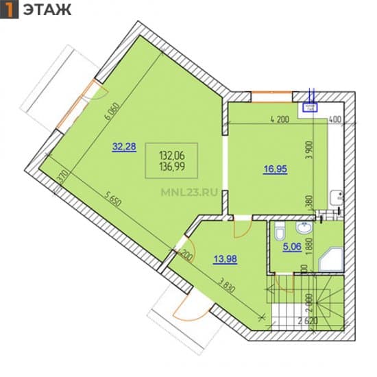 Планировка: Таунхаус 132 м² в Краснодаре в КП Радужный, этаж 1