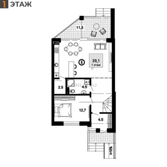 Планировка: Таунхаус 133.7 м² в Краснодаре в КП Golden VILLA, этаж 1