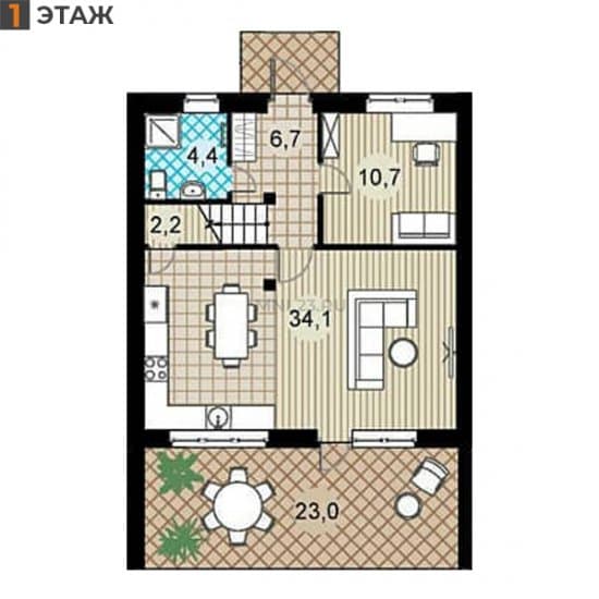 Планировка: Таунхаус 143 м² в Краснодаре в КП Николино Парк, этаж 1