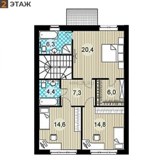 Планировка: Таунхаус 143 м² в Краснодаре в КП Николино Парк, этаж 2