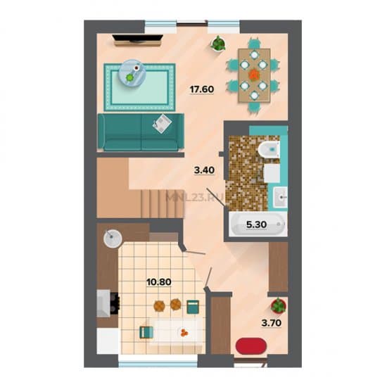 Планировка: Таунхаус 160 м² в Краснодаре в КП Красный, этаж 1
