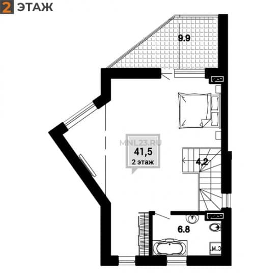 Планировка: Таунхаус 75.9 м² в Краснодаре в КП Golden VILLA, этаж 2