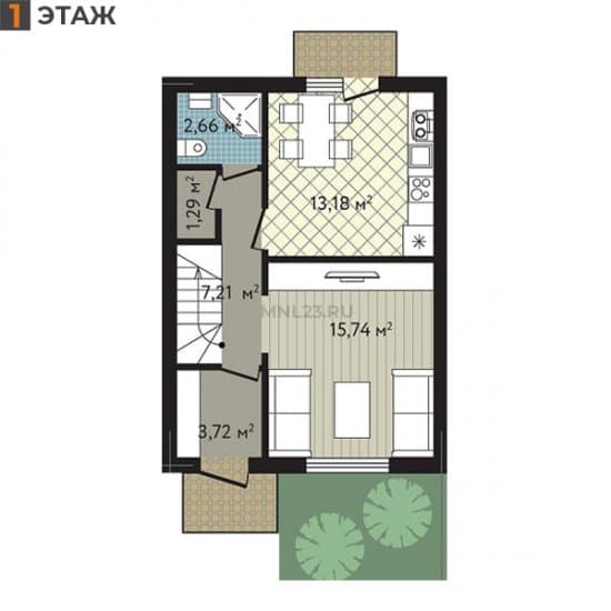 Планировка: Таунхаус 84.93 м² в Краснодаре в КП Близкий, этаж 1