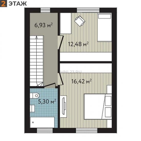 Планировка: Таунхаус 84.93 м² в Краснодаре в КП Близкий, этаж 2