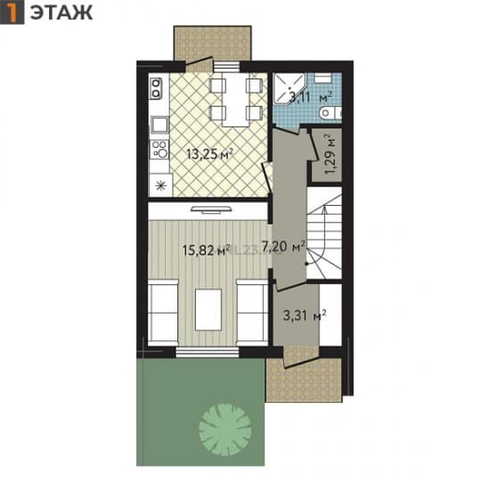 Планировка: Таунхаус 85.21 м² в Краснодаре в КП Близкий, этаж 1