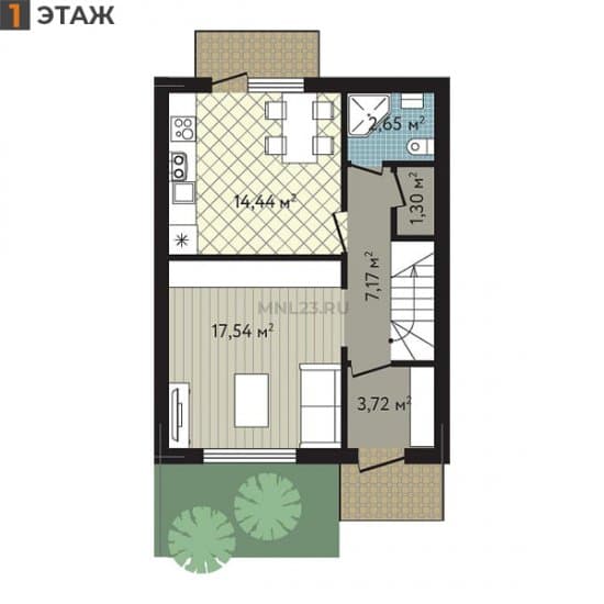 Планировка: Таунхаус 90.67 м² в Краснодаре в КП Близкий, этаж 1