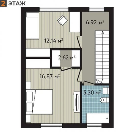 Планировка: Таунхаус 90.67 м² в Краснодаре в КП Близкий, этаж 2
