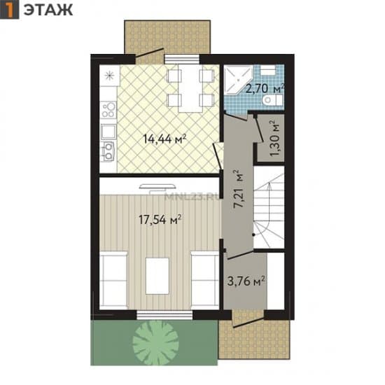 Планировка: Таунхаус 90.94 м² в Краснодаре в КП Близкий, этаж 1