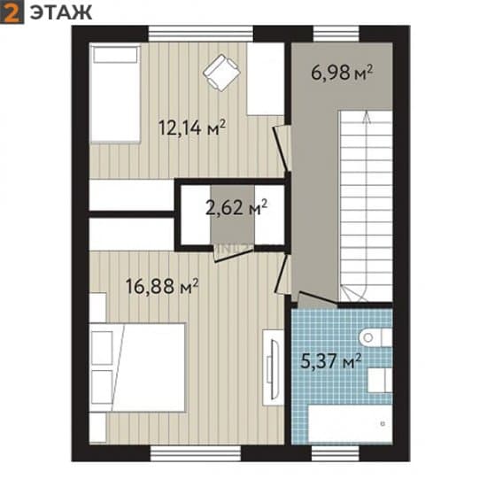 Планировка: Таунхаус 90.94 м² в Краснодаре в КП Близкий, этаж 2
