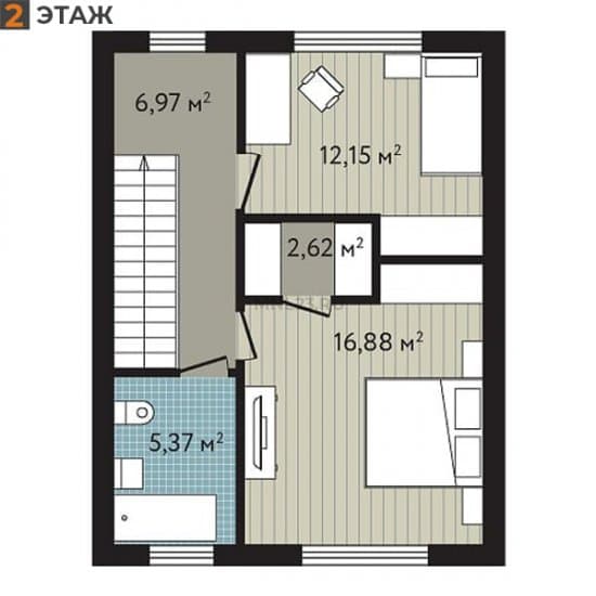 Планировка: Таунхаус 91.02 м² в Краснодаре в КП Близкий, этаж 2