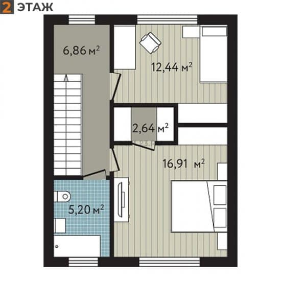 Планировка: Таунхаус 91.16 м² в Краснодаре в КП Близкий, этаж 2