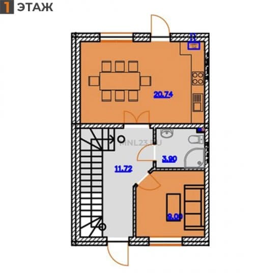Планировка: Таунхаус 91 м² в Краснодаре в КП Радужный, этаж 1