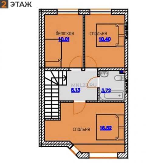 Планировка: Таунхаус 91 м² в Краснодаре в КП Радужный, этаж 2