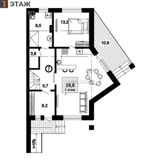 Планировка: Таунхаус 95.5 м² в Краснодаре в КП Golden VILLA, этаж 1
