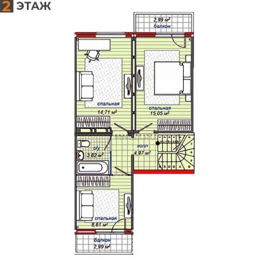 Планировка: Таунхаус 98.93 м² в Краснодаре в КП Португалия, этаж 1
